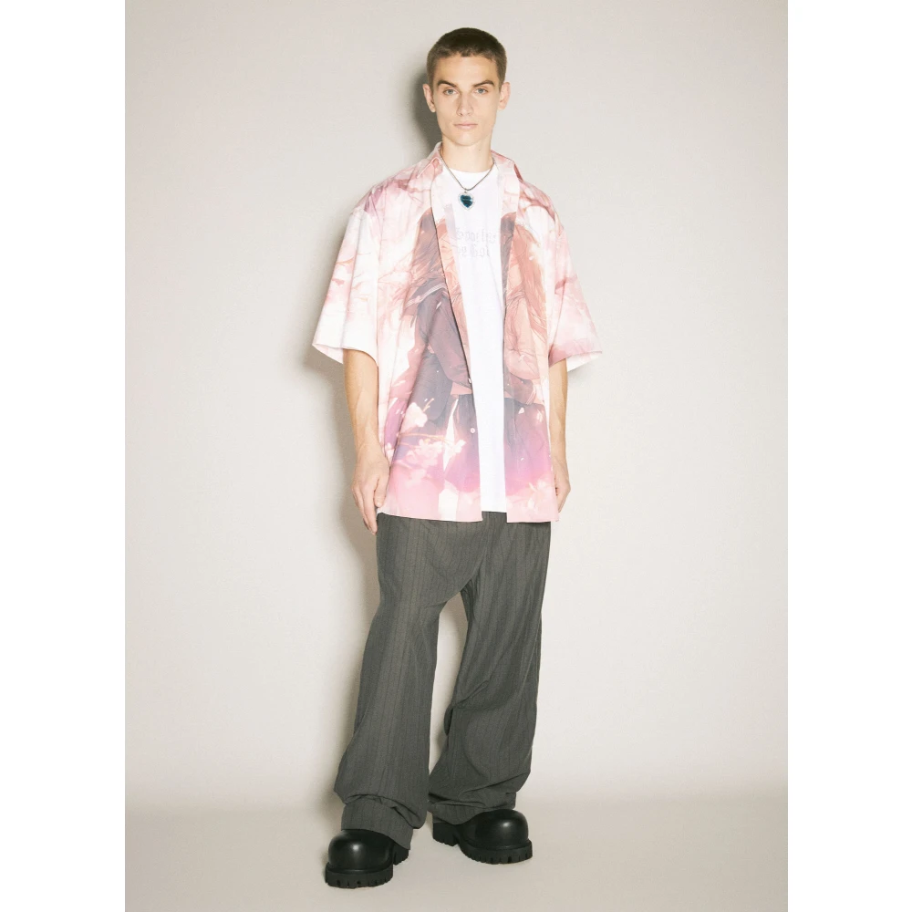 Vetements Anime Grafische Korte Mouw Katoenen Shirt Pink Heren