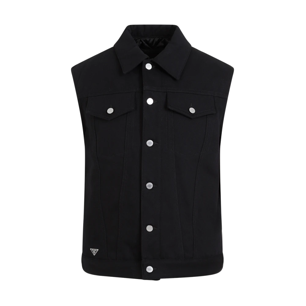 Prada Black Waistcoats, Male, M, Denim Vest