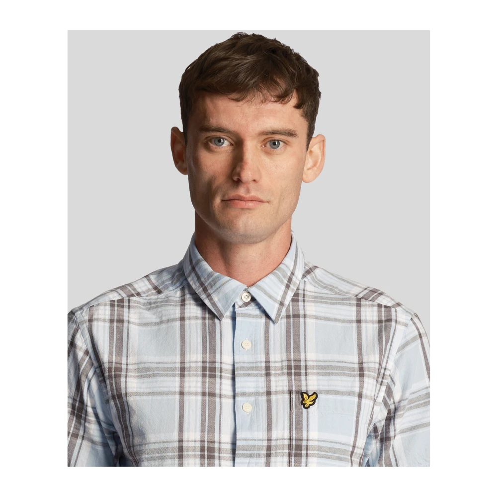Lyle & Scott Geruite Linnen Korte Mouw Overhemd Blue Heren