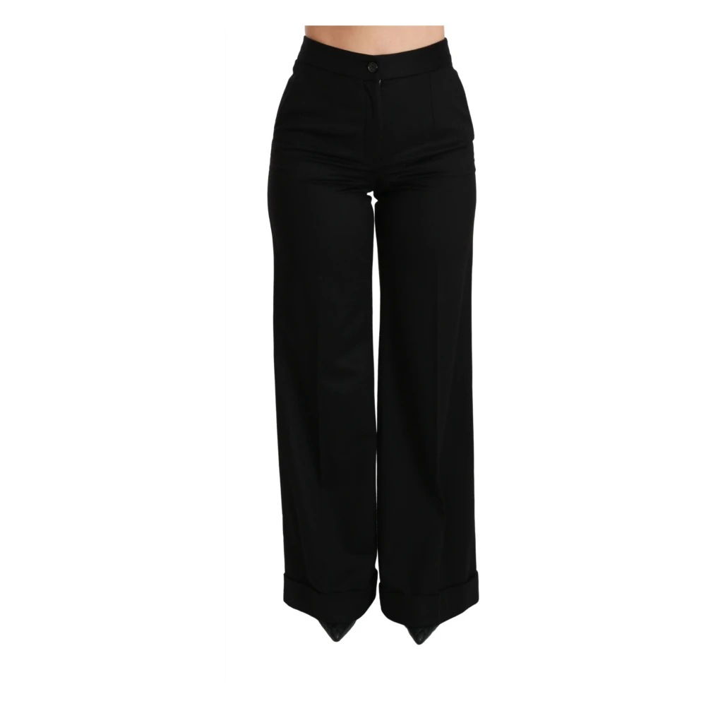 Dolce & Gabbana , Wide Trousers, Female, Black, Xs, Luxury High-Waisted Cashmere Flare Trousers