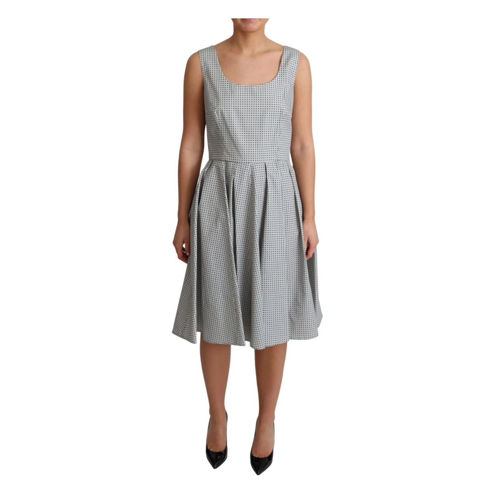 Dolce & Gabbana Women's Gray Chic Polka Dotted Sleeveless A-Line Dress