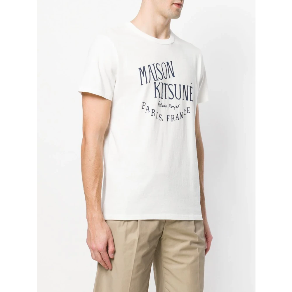 Maison Kitsuné Ecru Logo Print Katoenen T-shirt Beige Heren