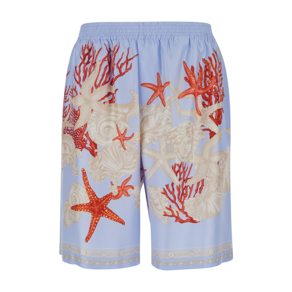 Versace Blauwe Zeebodemprint Zijden Shorts Multicolor Heren