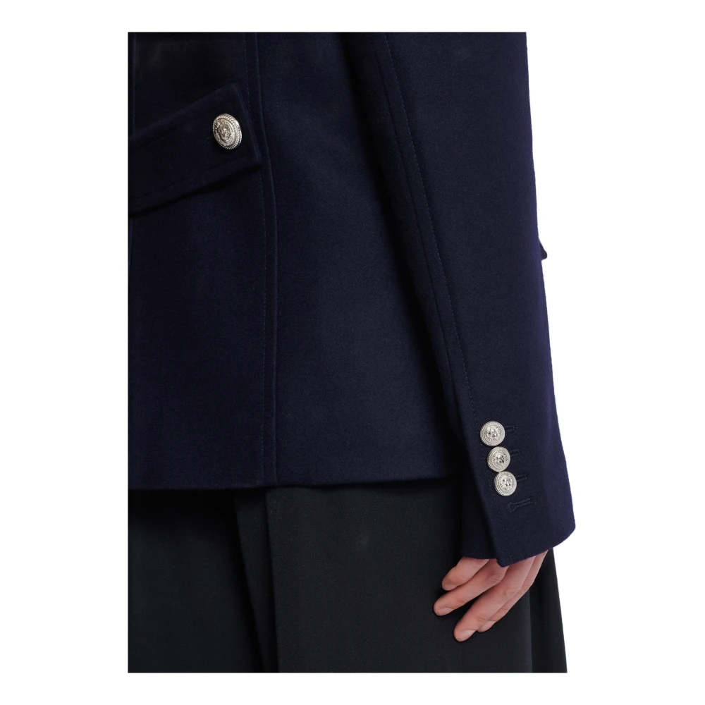 Balmain Korte gevilde wollen jas Blue Heren