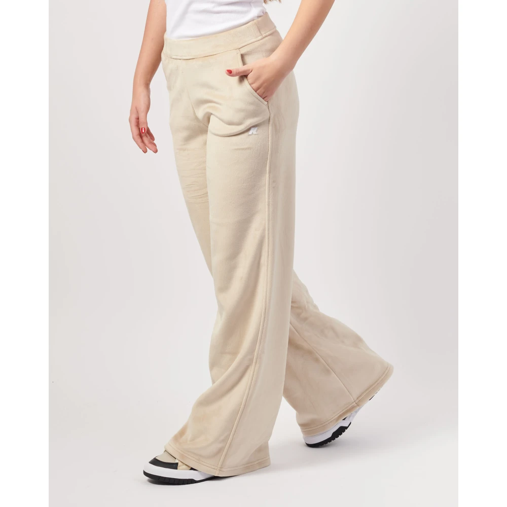 K-way Beige Relaxte Broek met Zijlogo Beige Dames