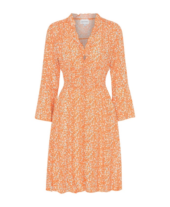 robe-courte-orange-a-fleurs