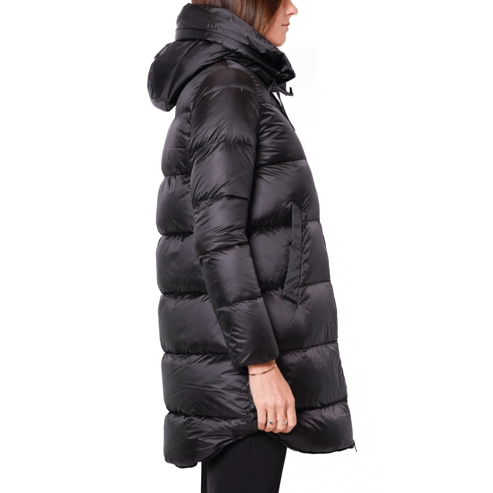 BomBoogie Lange Winter Donsjas met Omslag Kraag Zwart Black Dames