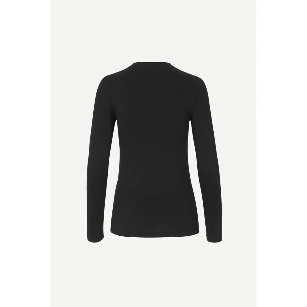 Samsøe Lange mouw ronde hals T-shirt Black Dames