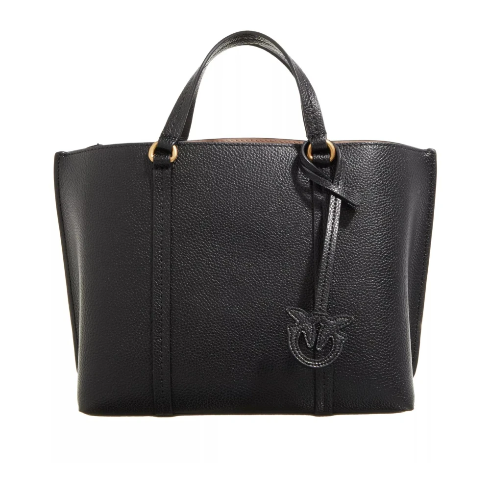 pinko Klassieke Zwarte Leren Shopper Tas Black Dames