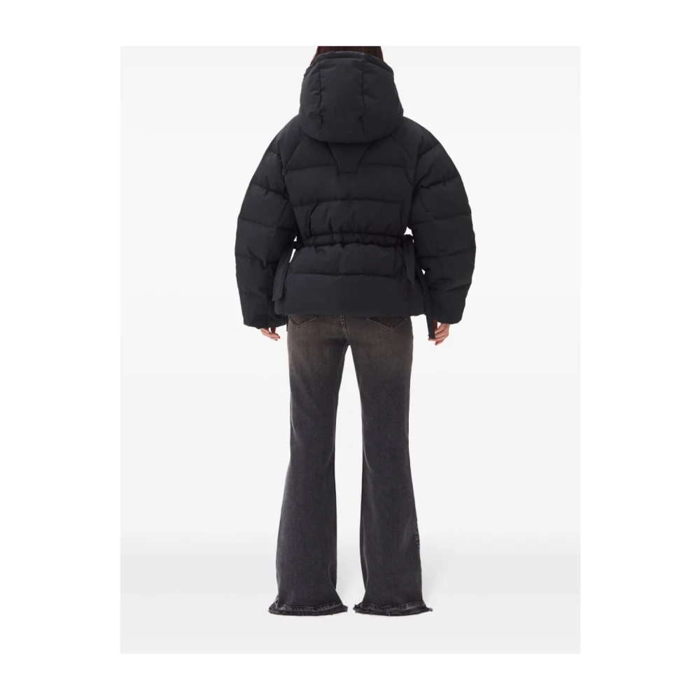 Ganni Zwarte Gewatteerde Jas met Strikdetail Black Dames