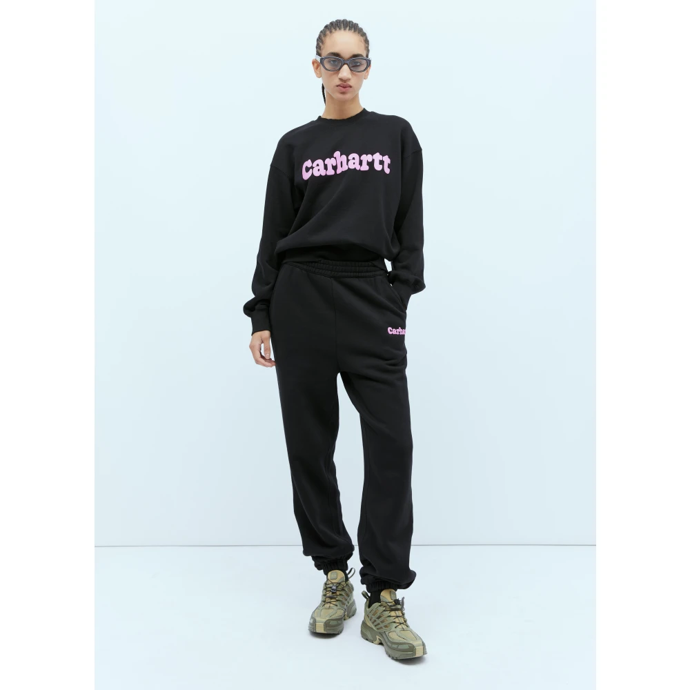Carhartt WIP Katoenen Fleece Track Pant met Logo Black Dames