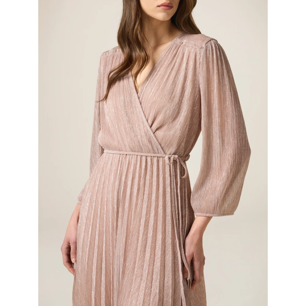 Oltre Korte Geplooide Lurex Jurk Pink Dames