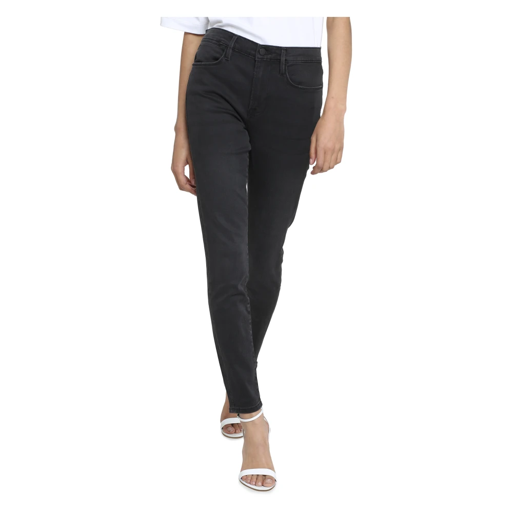 Frame Hoge taille skinny jeans met metalen knopen Black Dames