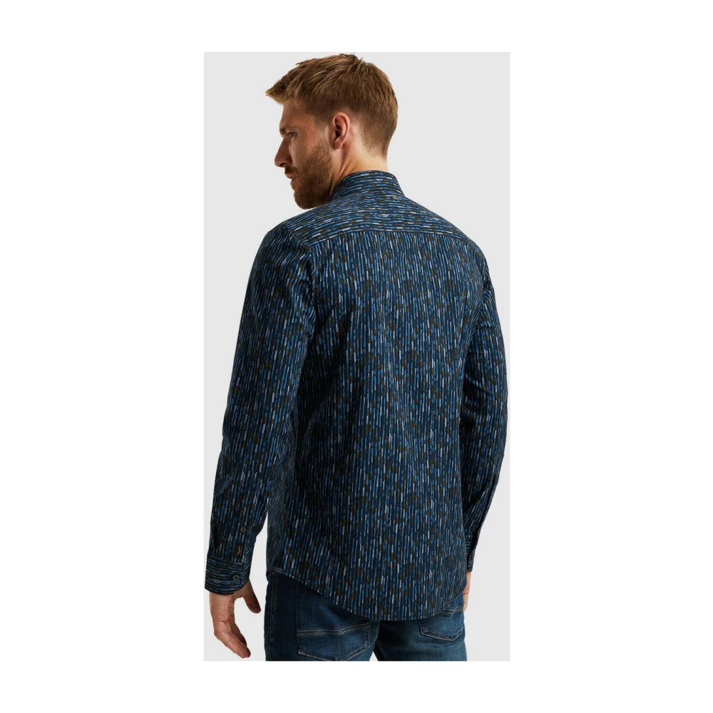 PME Legend Gedrukt lang mouw poplin overhemd Blue Heren