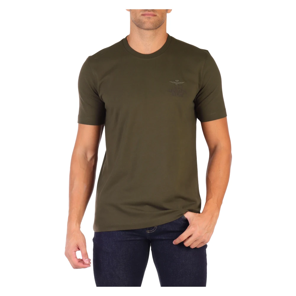 Aeronautica militare Regular Fit Katoenen T-shirt met Logo Borduursel Green Heren