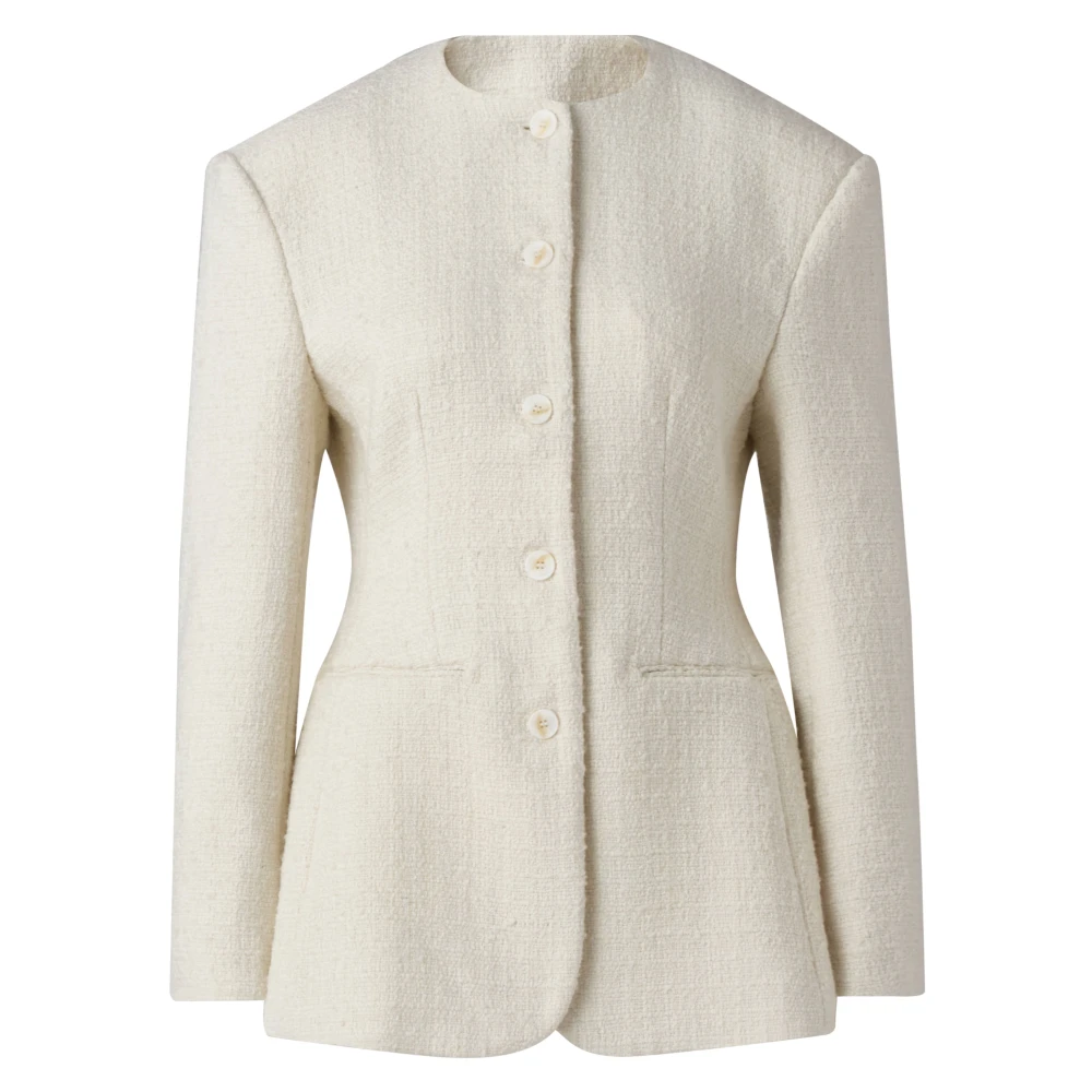 By Malina Vanilla Fitted Round Neck Blazer White, Dam