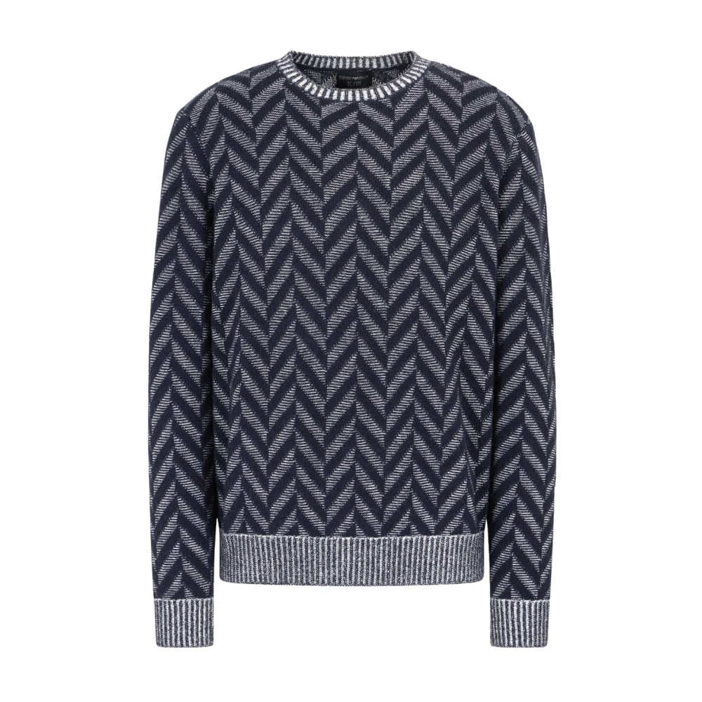 Emporio Armani Chevron Gebreide Trui Fw24 Collectie Blue Heren