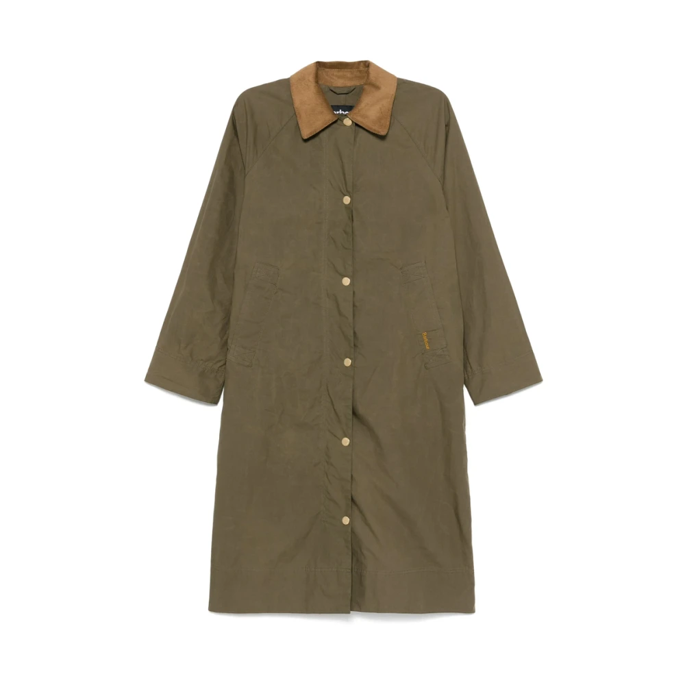 Barbour Groene Mos Jas met Corduroy Kraag Green Dames