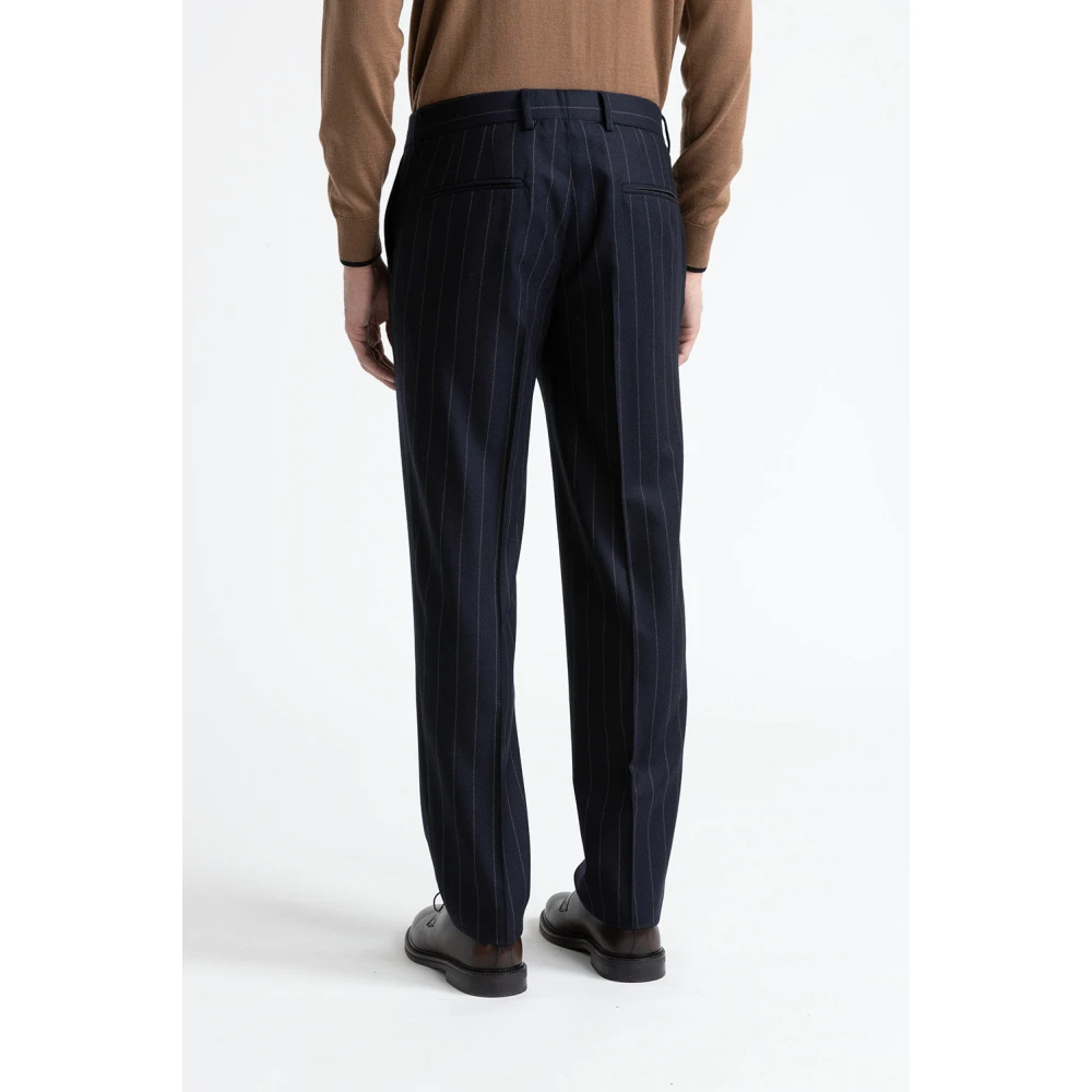 PESERICO Ongevoerde klassieke wollen broek met krijtstreep Blue Heren