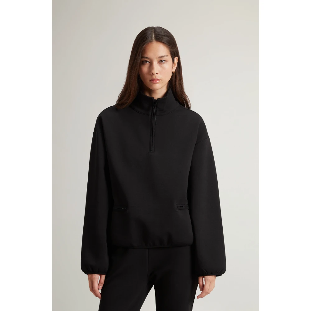 Woolrich Zwarte Katoenen Trui met Rits Black Dames