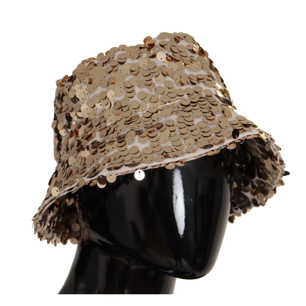 Dolce & Gabbana Gouden Pailletten Bucket Hat Yellow Dames