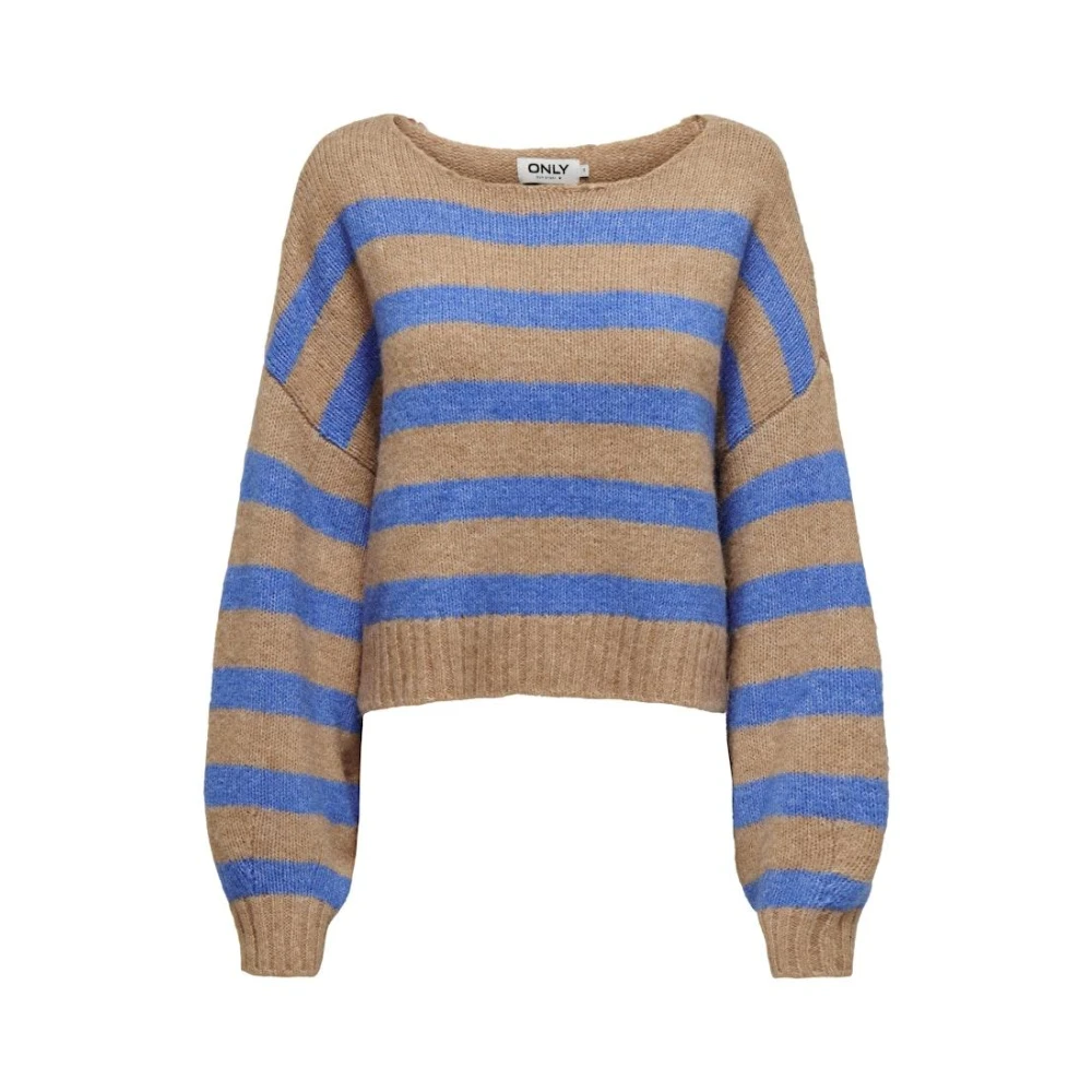 Only Cropped Knit Boatneck Sweater Macchiato Blue Multicolor Dames