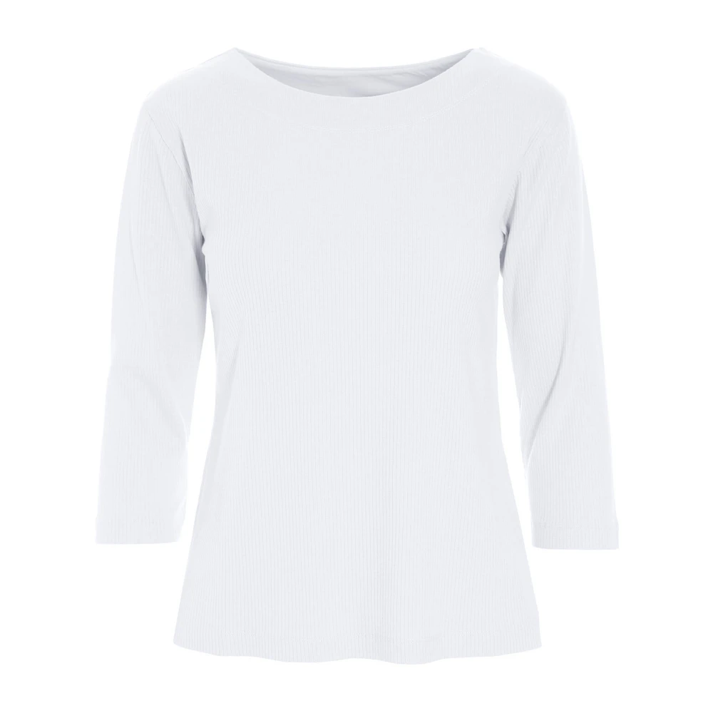 Bitte Kai Rand Witte Ribblouse met ¾ Mouwen White Dames