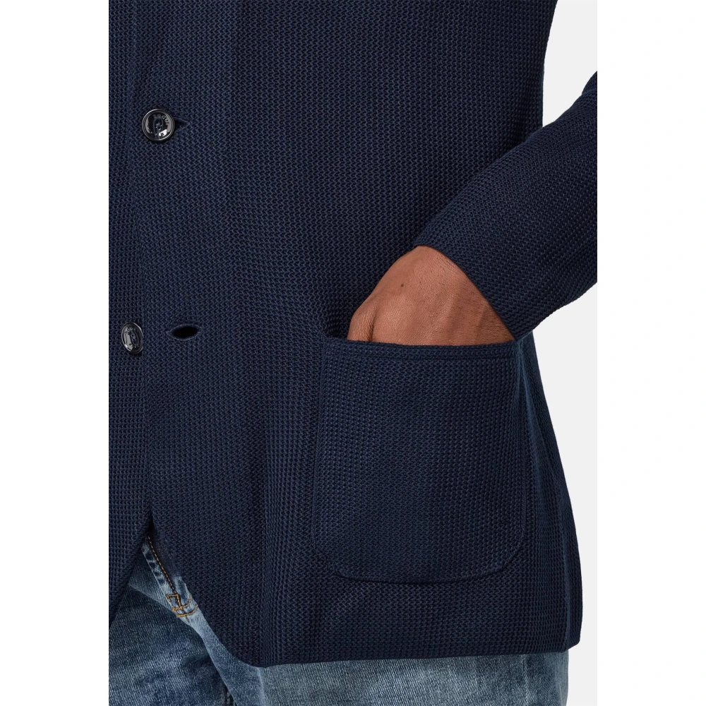 Boggi Milano Katoenen Crêpe Gebreid Enkelborst Jas Blue Heren