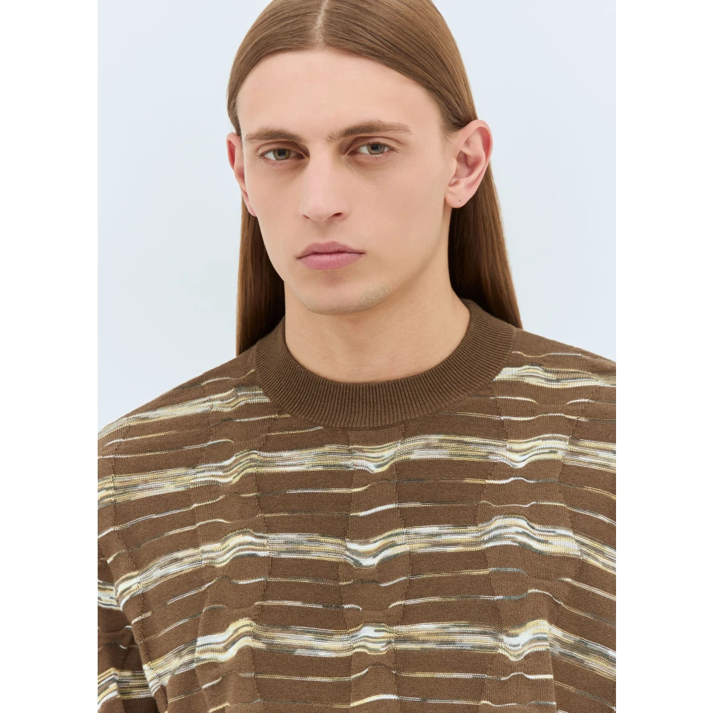 Brain Dead Gestreepte Crewneck Sweater Brown Heren
