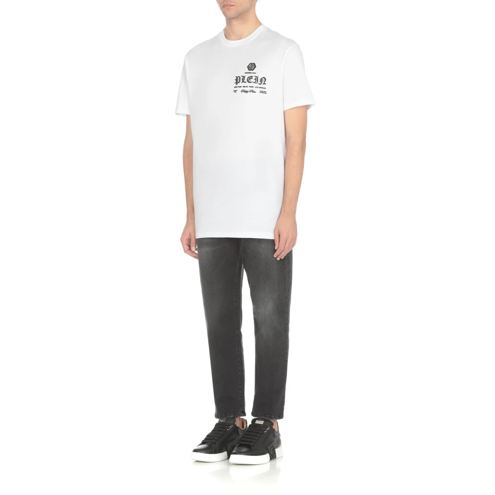 Philipp Plein Witte katoenen T-shirt met logo voor heren White Heren