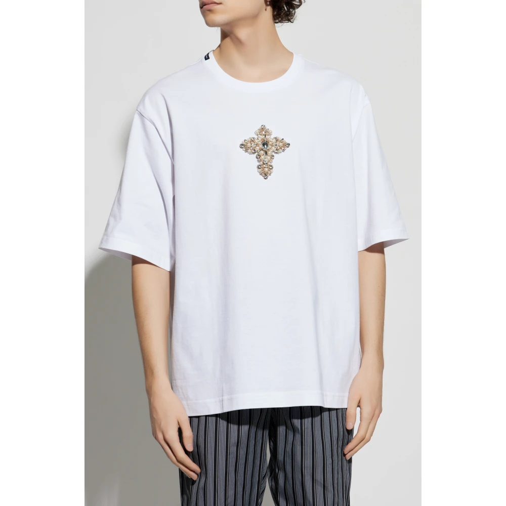 Dolce & Gabbana T-shirt met glinsterende applicatie White Heren