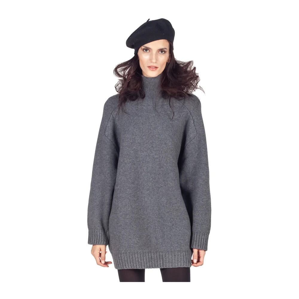 Liviana Conti Grijze Boxy Mock Neck Cashmere Sweater Gray Dames
