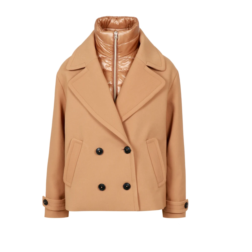 Herno Vrouw Bruin Peacoat In 2-Laags Scuba En Nylon Ultralight