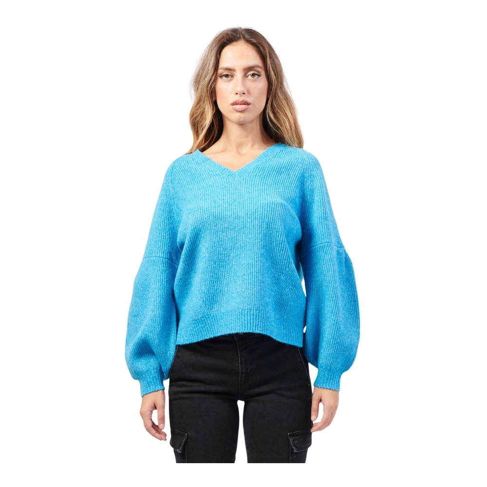 Gaudi Blauwe Geribbelde Trui Raglan Mouwen Blue Dames