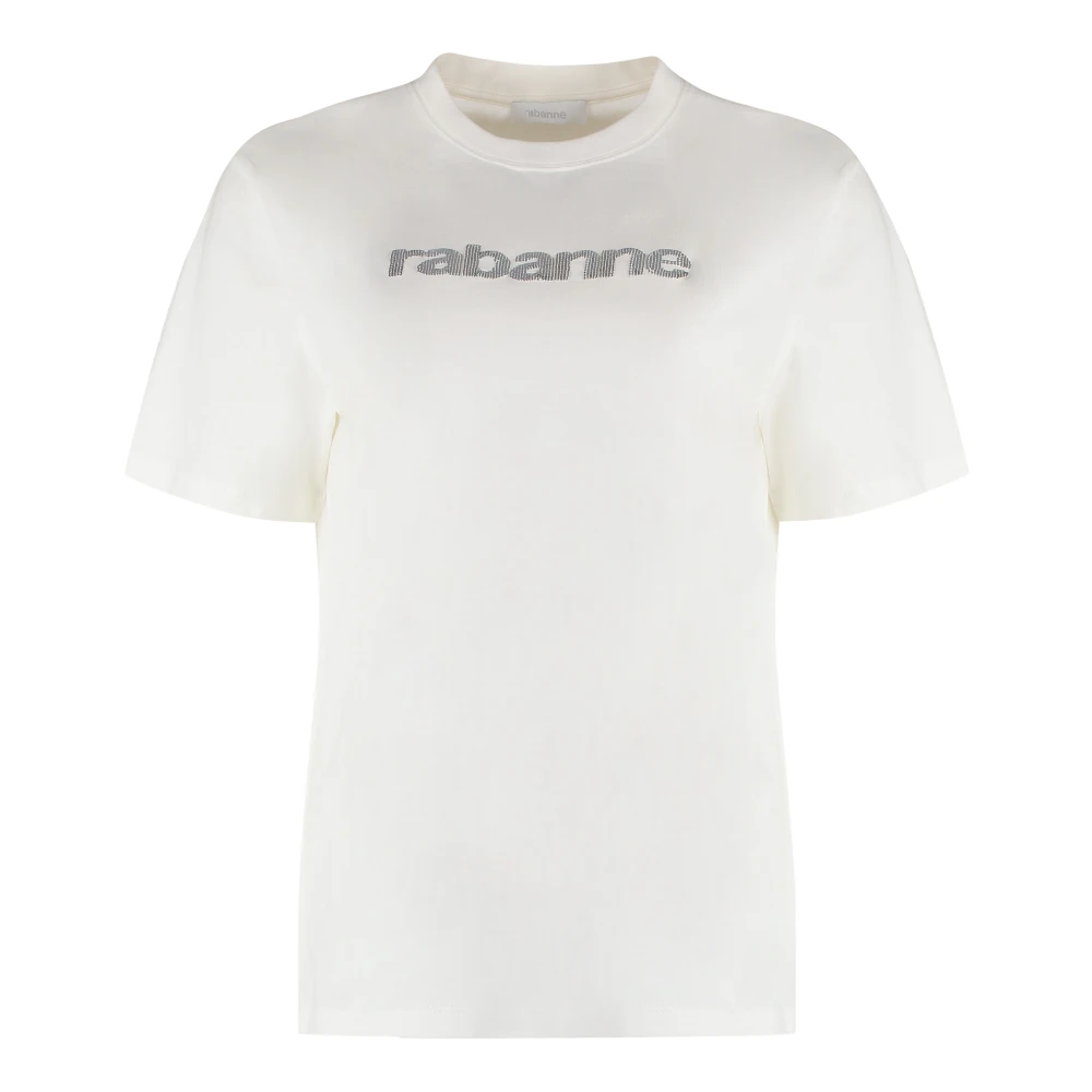Rabanne Women's White Ribbed Crew-Neck Cotton T-Shirt - T-Shirts - Xs - Tops