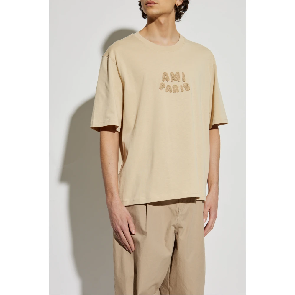 Ami Paris T-shirt met logo Beige Heren