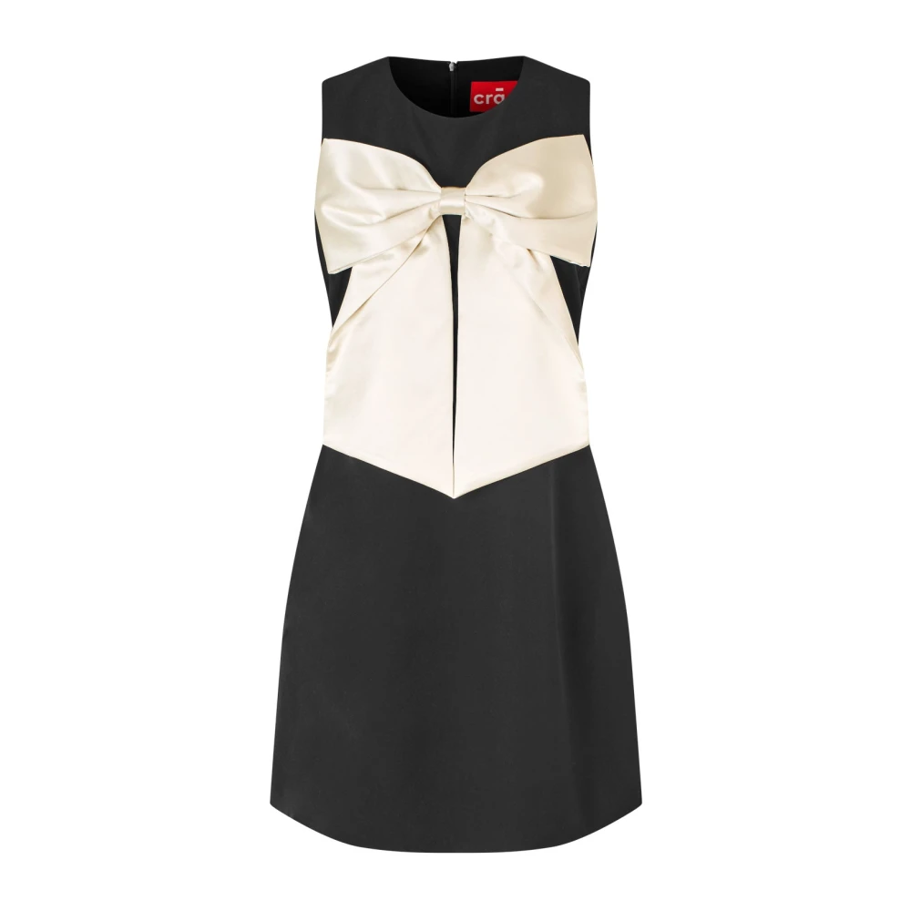 Cras Zwarte Strikjurk met Glanzende Strik Black Dames