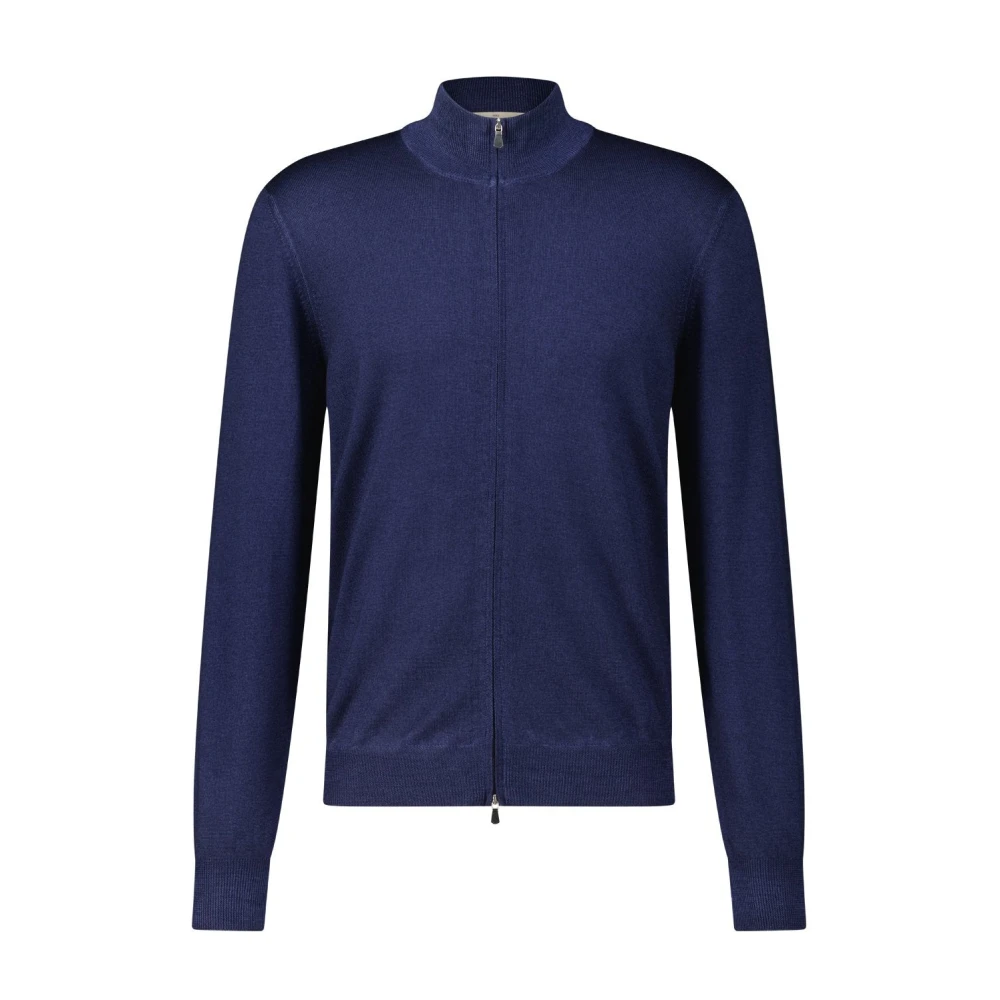 Gran Sasso Ull Kofta Rak Modell Mjuk Stickning Blue, Herr