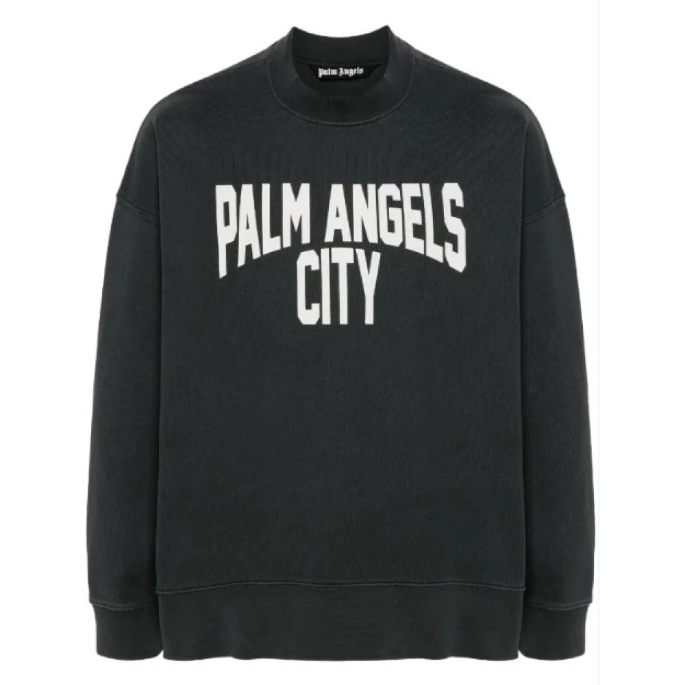 Palm Angels Grijze Logo Print Crew Neck Sweater Gray Heren