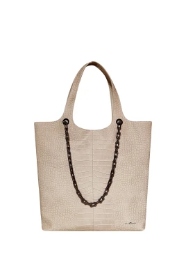 Croc-effect Chain-detail Tote Bag