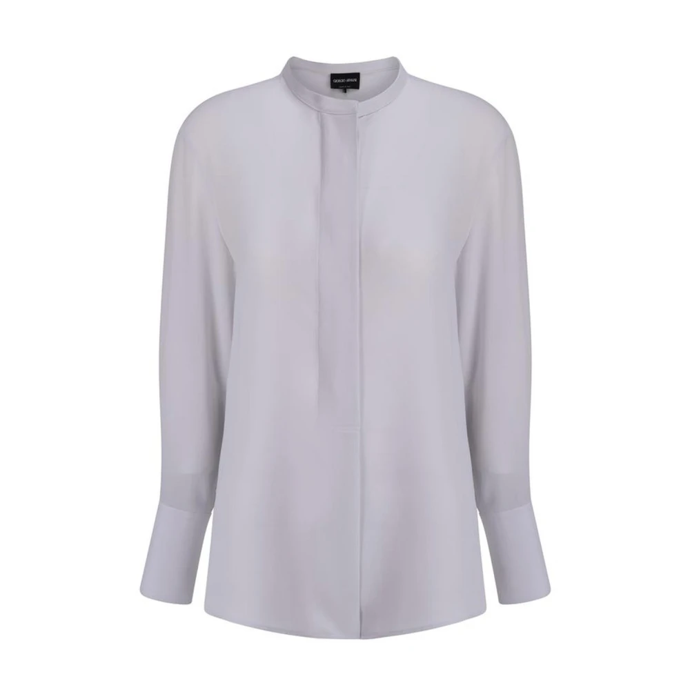 Giorgio Armani Zijden Crew Neck Shirt met Zijsplitten White Dames