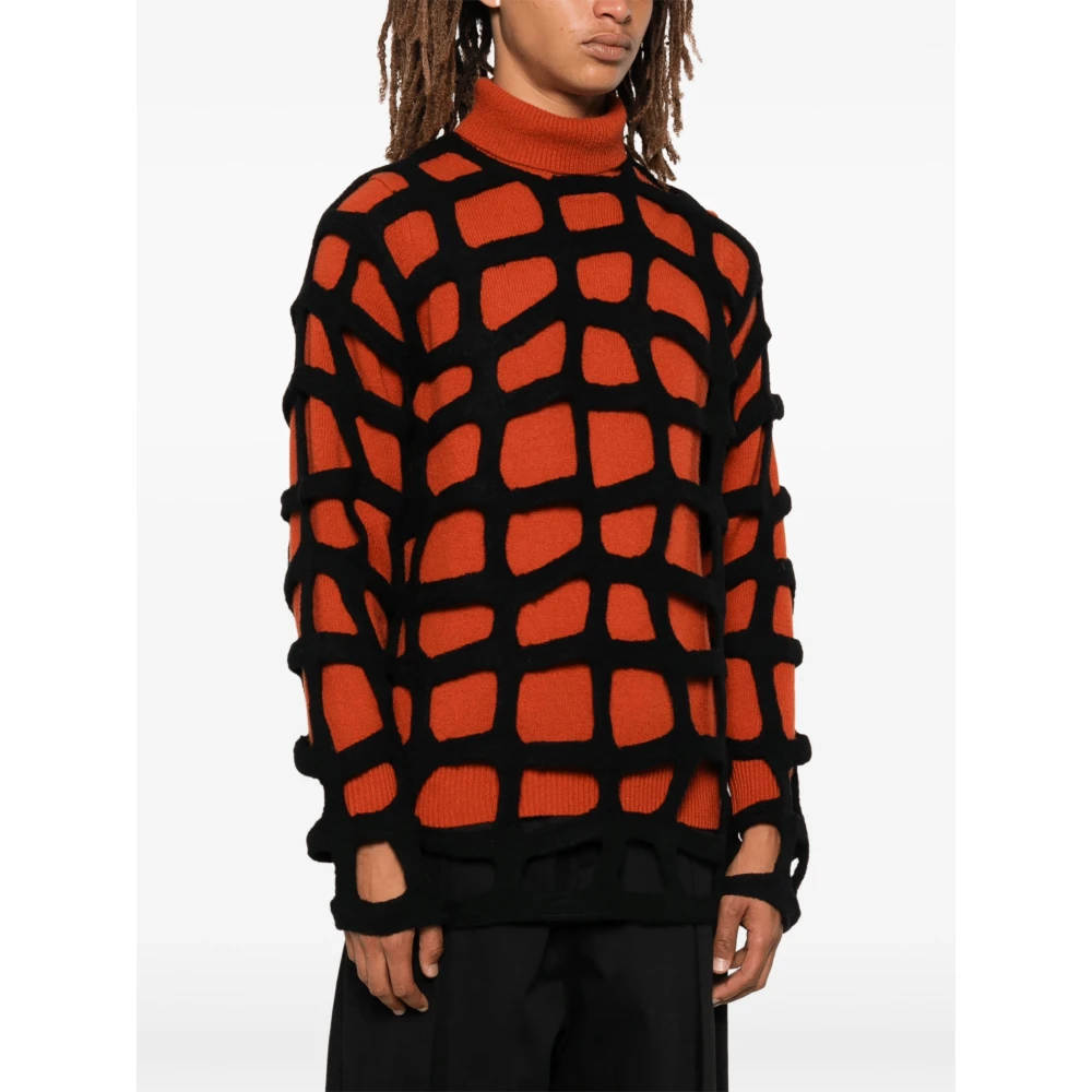 Comme des Garçons Zwarte Gebreide Cut-Out Sweater Red Heren
