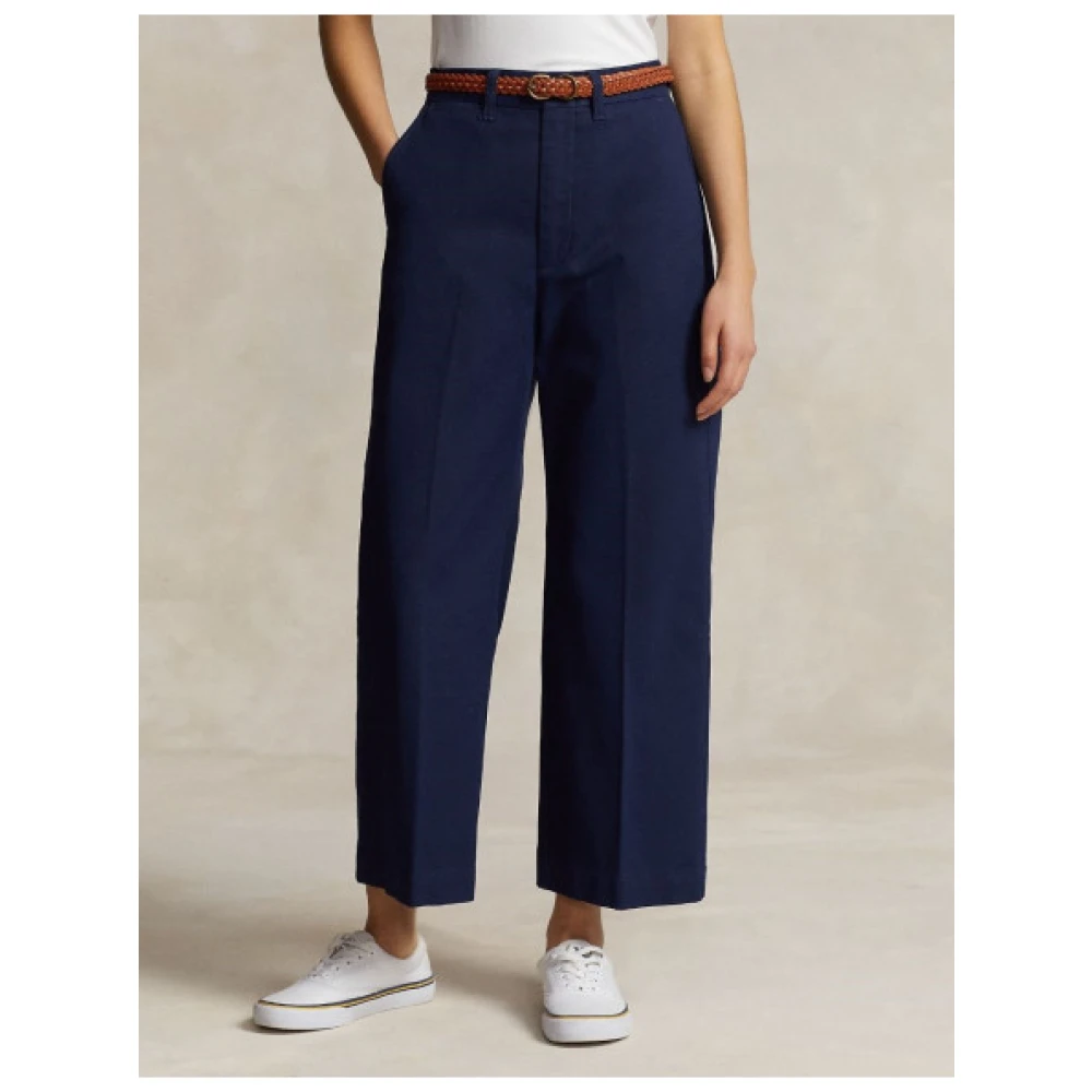 Polo Ralph Lauren Flare Chino Broek in Katoen Serge Blue Dames