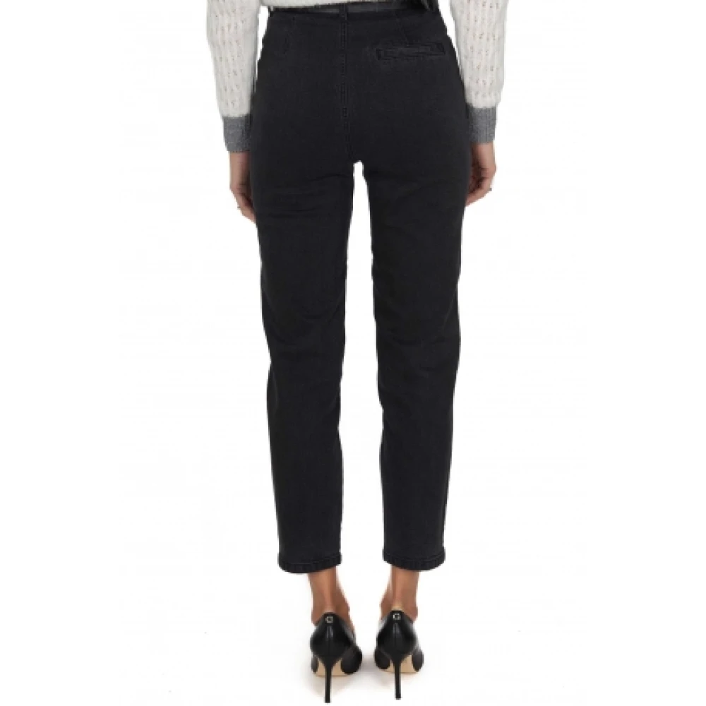 pinko Hoge Taille Eco-Leer Inzet Slim Jeans Black Dames