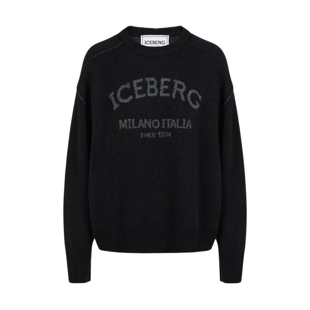 Iceberg Grijze crewneck trui met logo Black Dames