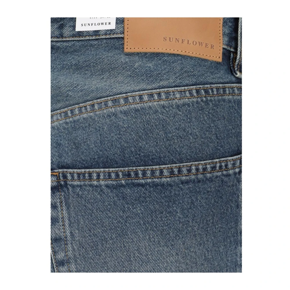 Sunflower Wijde katoenen jeans met leren patch Blue Heren