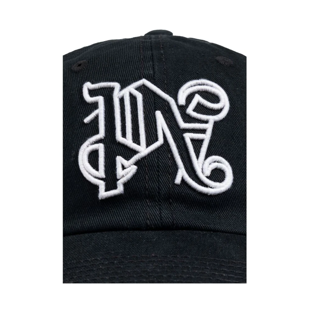 Palm Angels Zwarte Geborduurd Logo Gebogen Klep Pet Black Heren