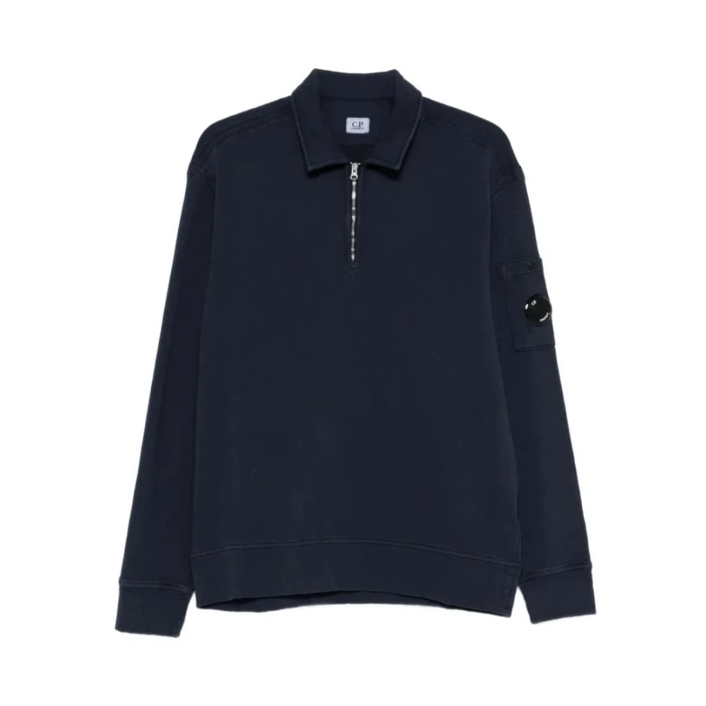 C.p. Company Men's Blue Sweatshirts, S, Polo Collar In Malfilè Fleece