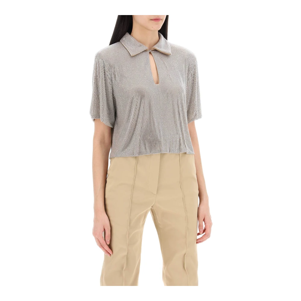 Giuseppe Di Morabito Strass Mesh Top met gewatteerde schouders Gray Dames