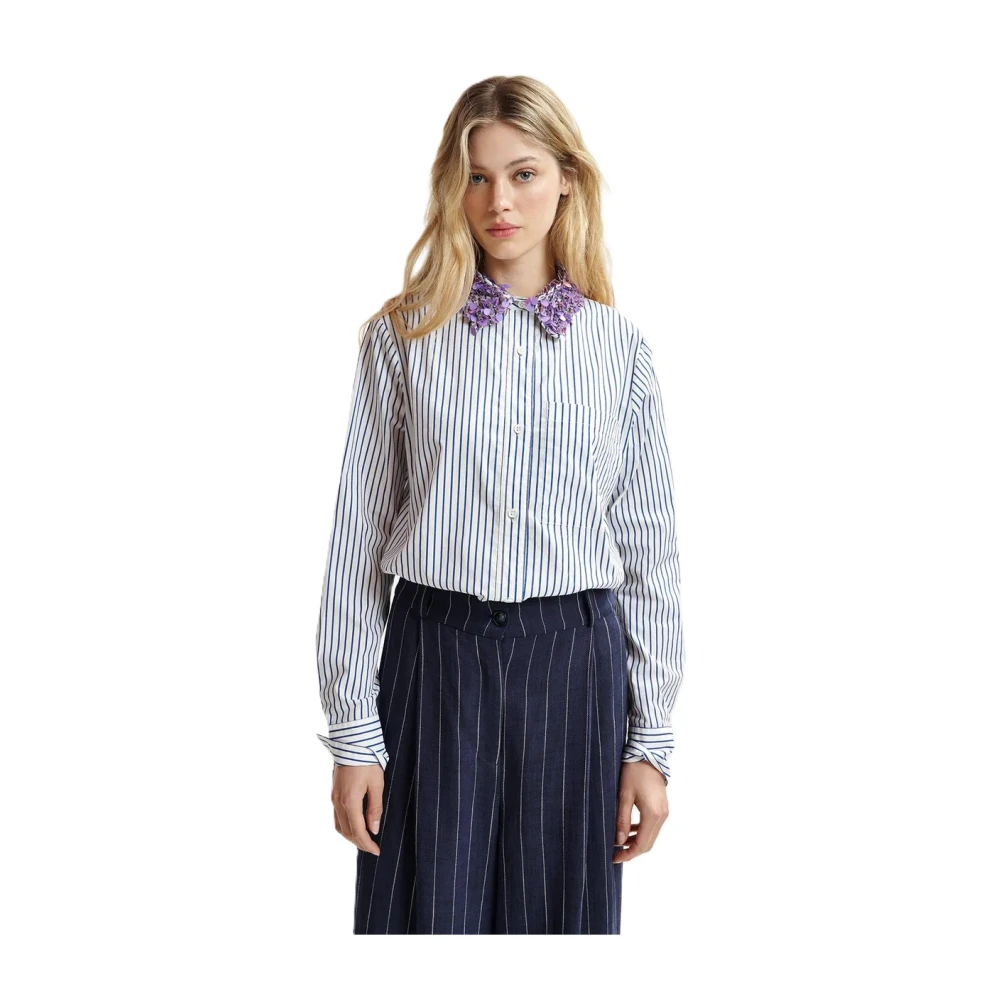 Essentiel Antwerp Hashbrown Pailletten Blouse Losse Pasvorm Knoopsluiting Blue Dames
